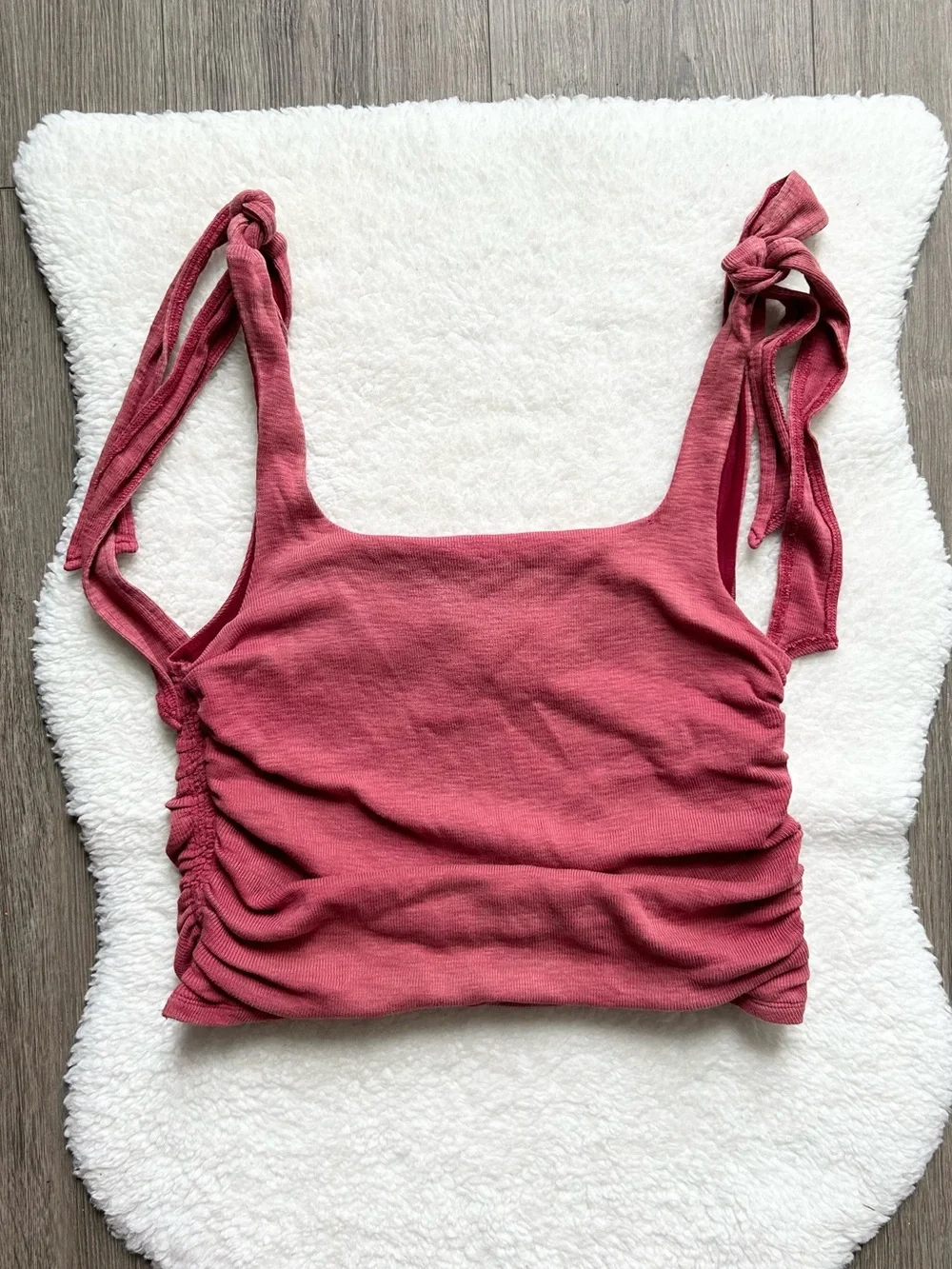 Free People Red Tie-Shoulder Ruched Boulevard Crop Tank Top